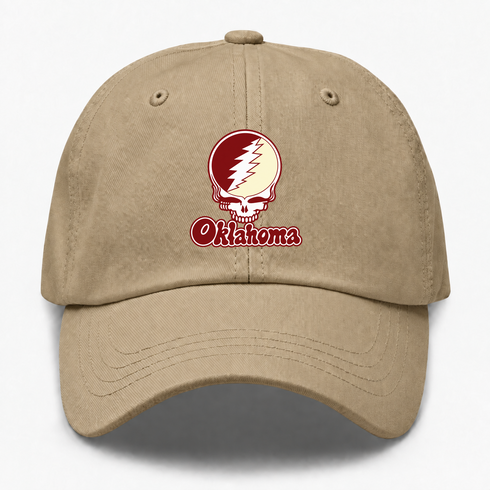 Oklahoma Stealie Premium Unisex Dad Hat — Design: Oklahoma University of — Khaki