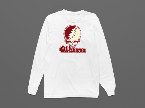 Oklahoma Stealie Premium Unisex Long-Sleeve — Design: Oklahoma University of — White