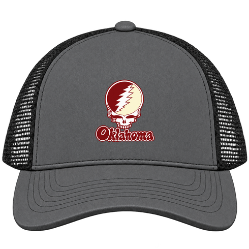 Oklahoma Stealie Premium Unisex Trucker Cap — Design: Oklahoma University of — Charcoal/Black
