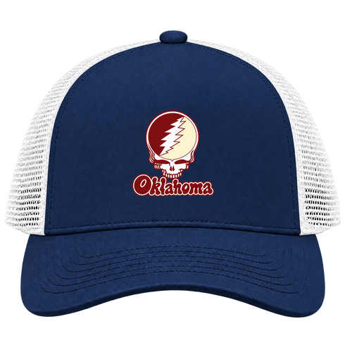 Oklahoma Stealie Premium Unisex Trucker Cap — Design: Oklahoma University of — Navy/White