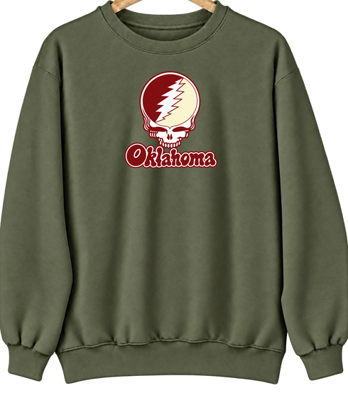 Oklahoma Stealie Premium Unisex Crewneck — Design: Oklahoma University of — Military Green