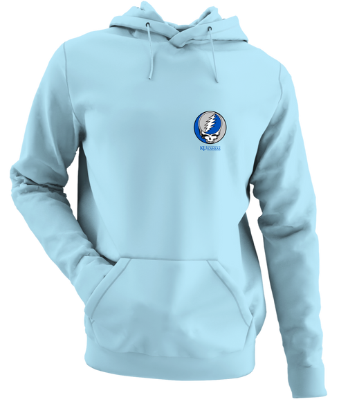 University of Kansas - Premium Grateful Dead Left Chest Hoodie - Light Blue - 1