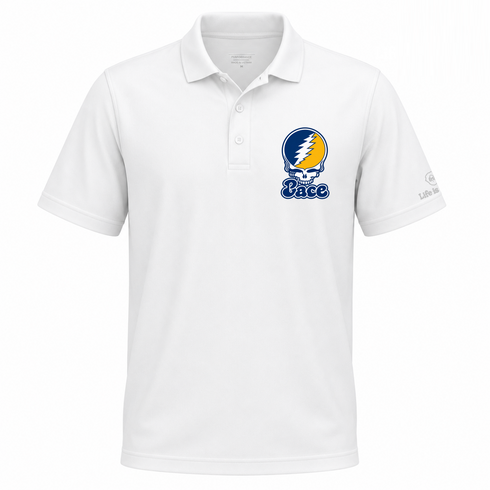 Pace Stealie Premium Unisex Polo — Design: Pace University — White