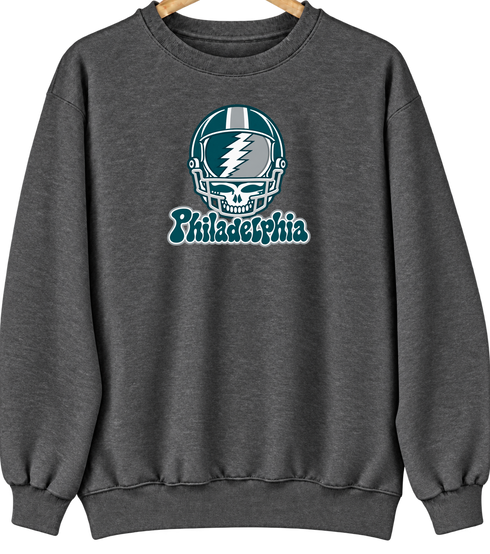 Philadelphia Helmet Stealie Premium Unisex Crewneck — Philadelphia Eagles — Dark Heather