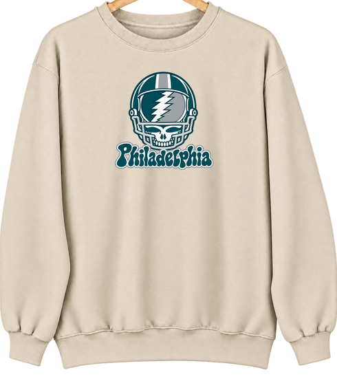 Philadelphia Helmet Stealie Premium Unisex Crewneck — Philadelphia Eagles — Sand
