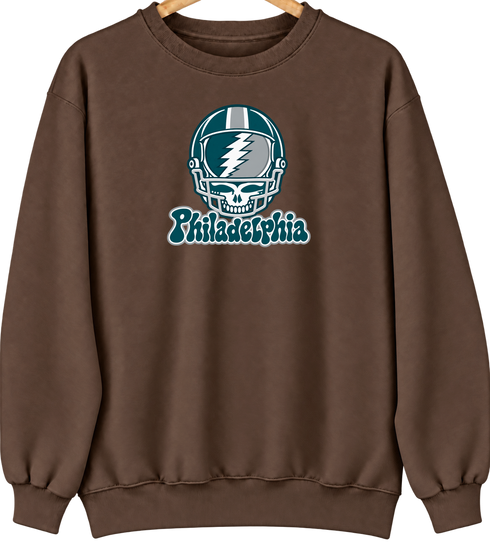 Philadelphia Helmet Stealie Premium Unisex Crewneck — Philadelphia Eagles — Brown