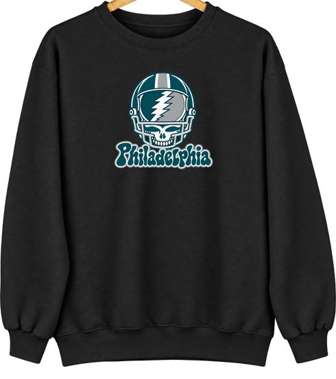 Philadelphia Helmet Stealie Premium Unisex Crewneck — Philadelphia Eagles — Black
