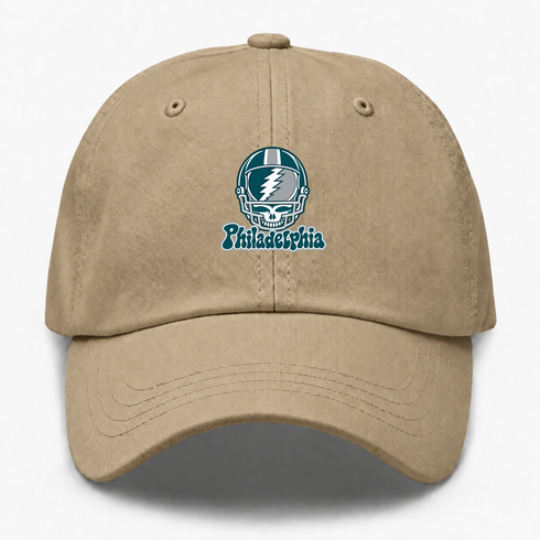 Philadelphia Helmet Stealie Premium Unisex Dad Hat — Philadelphia Eagles — Khaki