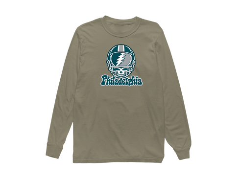 Philadelphia Helmet Stealie Premium Unisex Long-Sleeve — Philadelphia Eagles — Sandstone
