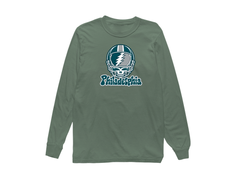 Philadelphia Helmet Stealie Premium Unisex Long-Sleeve — Philadelphia Eagles — Light Green