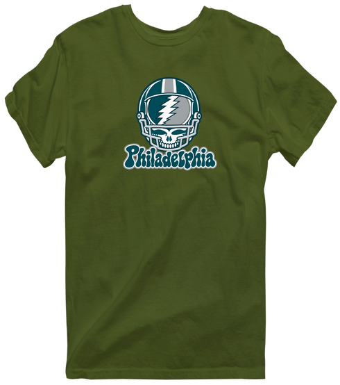 Philadelphia Helmet Stealie Premium Unisex T-Shirt — Philadelphia Eagles — Military Green