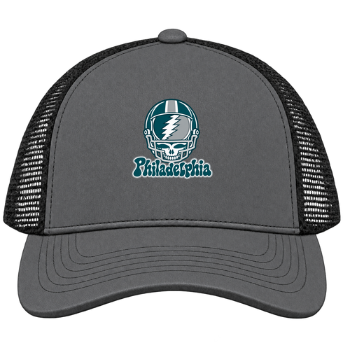 Philadelphia Helmet Stealie Premium Unisex Trucker Cap — Philadelphia Eagles — Charcoal/Black