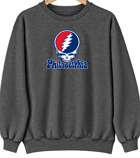 Philadelphia Baseball Stealie Grateful Dead Crewneck — Philadelphia Phillies — Dark Heather