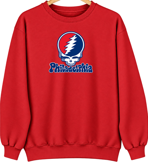 Philadelphia Baseball Stealie Grateful Dead Crewneck — Philadelphia Phillies — Red