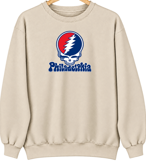 Philadelphia Baseball Stealie Grateful Dead Crewneck — Philadelphia Phillies — Sand