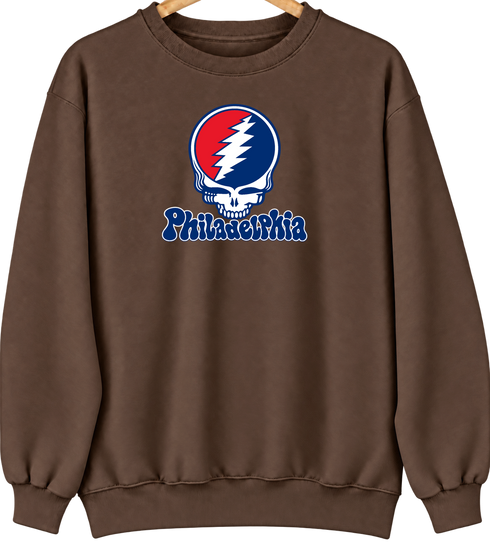 Philadelphia Baseball Stealie Grateful Dead Crewneck — Philadelphia Phillies — Brown