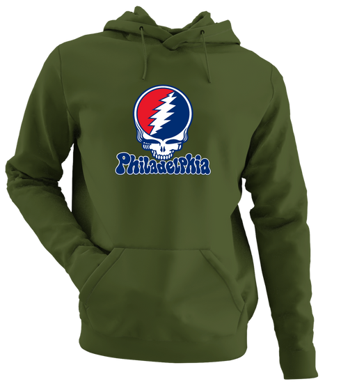 Philadelphia Baseball Stealie Grateful Dead Hoodie — Philadelphia Phillies — Military Green
