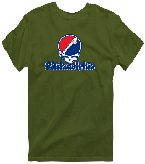 Philadelphia Baseball Stealie Grateful Dead T-Shirt — Philadelphia Phillies — Military Green