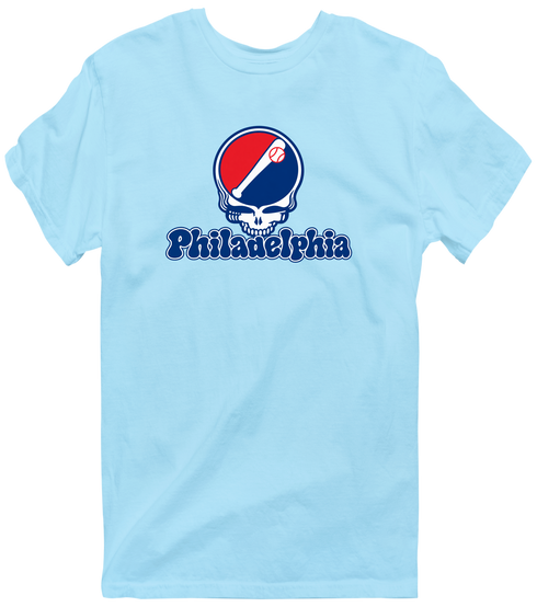 Philadelphia Baseball Stealie Grateful Dead T-Shirt — Philadelphia Phillies — Light Blue