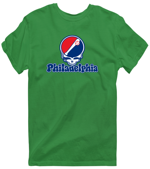 Philadelphia Baseball Stealie Grateful Dead T-Shirt — Philadelphia Phillies — Irish Green