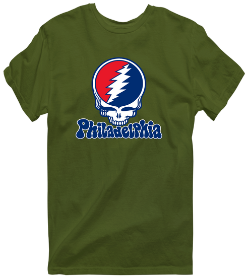 Philadelphia Baseball Stealie Grateful Dead T-Shirt — Philadelphia Phillies — Military Green