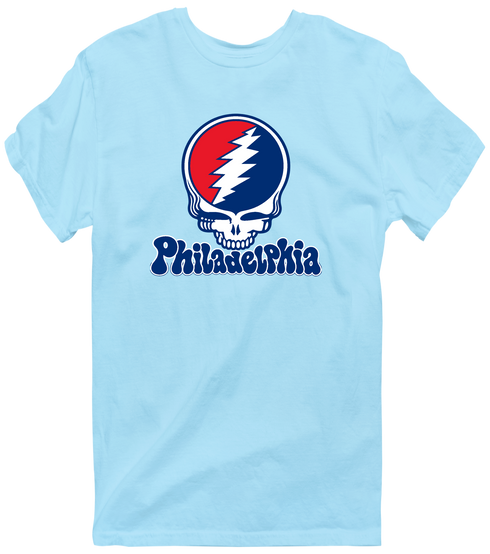 Philadelphia Baseball Stealie Grateful Dead T-Shirt — Philadelphia Phillies — Light Blue