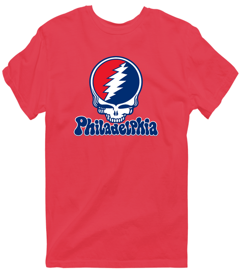 Philadelphia Baseball Stealie Grateful Dead T-Shirt — Philadelphia Phillies — Heather Red