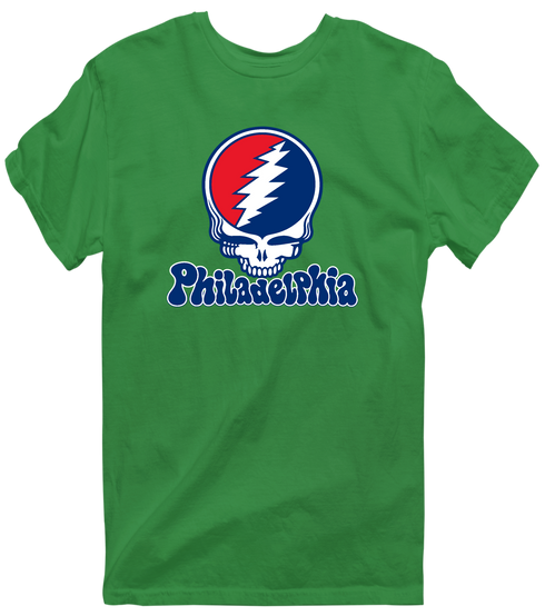 Philadelphia Baseball Stealie Grateful Dead T-Shirt — Philadelphia Phillies — Irish Green