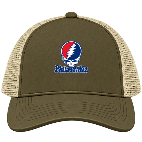 Philadelphia Baseball Stealie Grateful Dead Trucker Cap — Philadelphia Phillies — Moss/Khaki