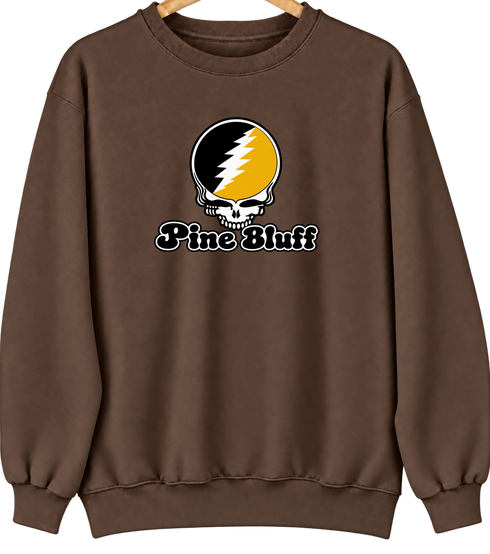 Pine Bluff Stealie Premium Unisex Crewneck — Design: Arkansas at Pine Bluff University of — Brown
