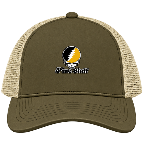 Pine Bluff Stealie Premium Unisex Trucker Cap — Design: Arkansas at Pine Bluff University of — Moss/Khaki