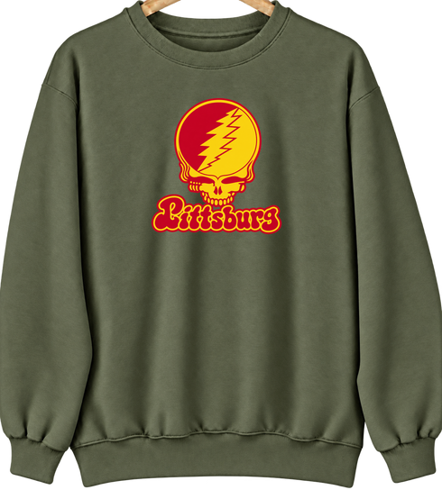Pittsburg State Stealie Premium Unisex Crewneck — Design: Pittsburg State University — Military Green