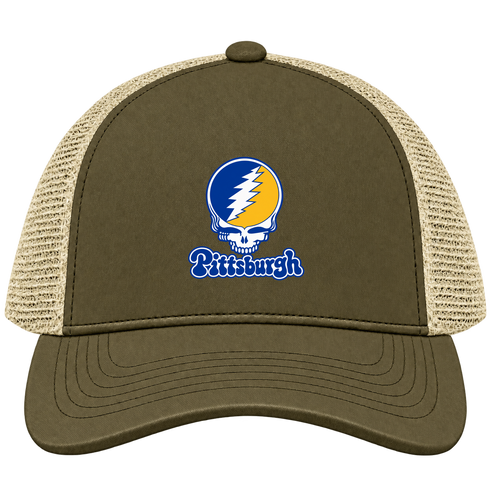 Pittsburgh Stealie Premium Unisex Trucker Cap — Design: Pittsburgh University of — Moss/Khaki