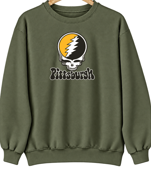 Pittsburgh Baseball Stealie Grateful Dead Crewneck — Pittsburgh Pirates — Military Green