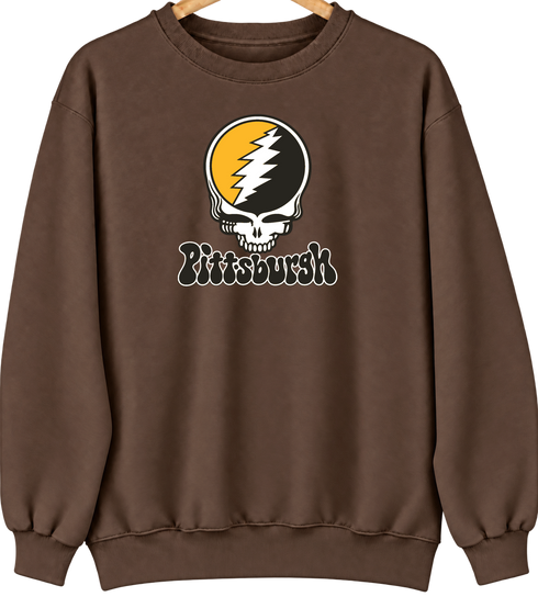 Pittsburgh Baseball Stealie Grateful Dead Crewneck — Pittsburgh Pirates — Brown