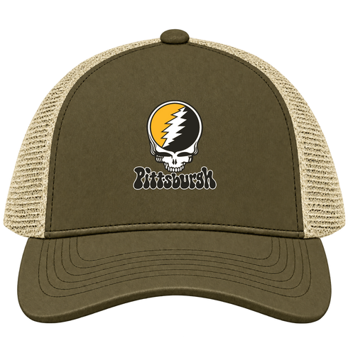 Pittsburgh Baseball Stealie Grateful Dead Trucker Cap — Pittsburgh Pirates — Moss/Khaki