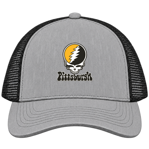 Pittsburgh Baseball Stealie Grateful Dead Trucker Cap — Pittsburgh Pirates — Heather Grey/Black