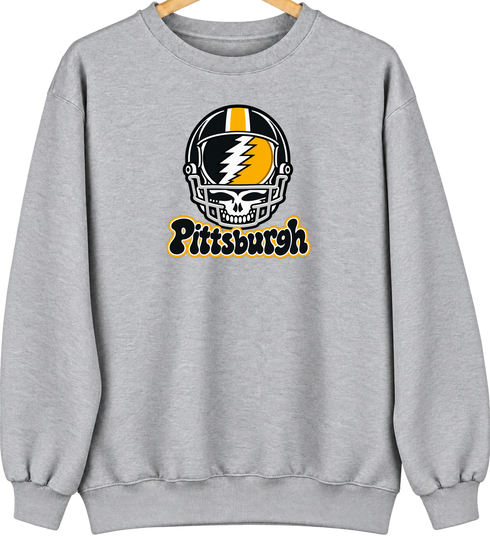 Pittsburgh Helmet Stealie Premium Unisex Crewneck — Pittsburgh Steelers — Sport Grey