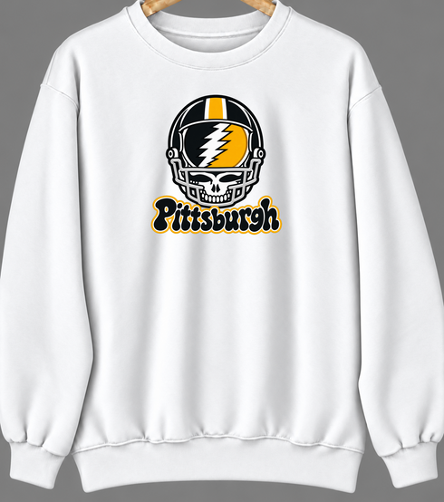 Pittsburgh Helmet Stealie Premium Unisex Crewneck — Pittsburgh Steelers — White