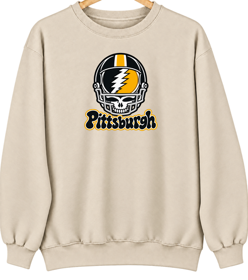 Pittsburgh Helmet Stealie Premium Unisex Crewneck — Pittsburgh Steelers — Sand