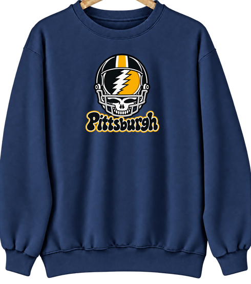 Pittsburgh Helmet Stealie Premium Unisex Crewneck — Pittsburgh Steelers — Navy