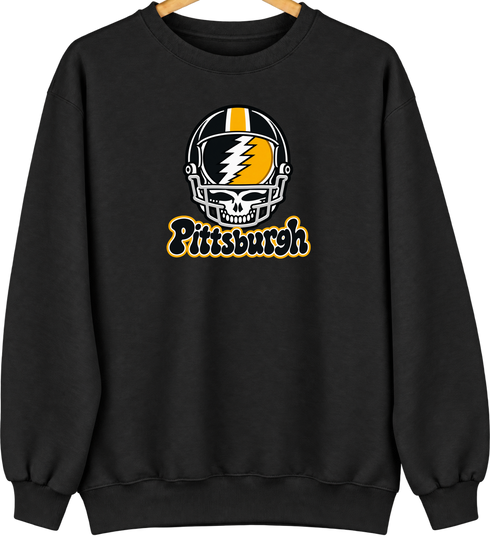 Pittsburgh Helmet Stealie Premium Unisex Crewneck — Pittsburgh Steelers — Black