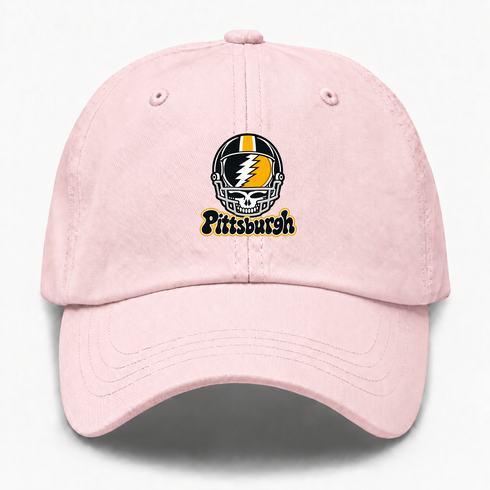 Pittsburgh Helmet Stealie Premium Unisex Dad Hat — Pittsburgh Steelers — Pink