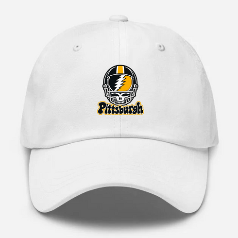 Pittsburgh Helmet Stealie Premium Unisex Dad Hat — Pittsburgh Steelers — White