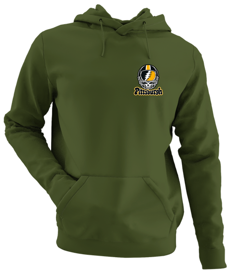 Pittsburgh Helmet Stealie Premium Unisex Hoodie — Pittsburgh Steelers — Military Green