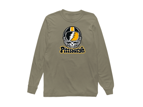 Pittsburgh Helmet Stealie Premium Unisex Long-Sleeve — Pittsburgh Steelers — Sandstone