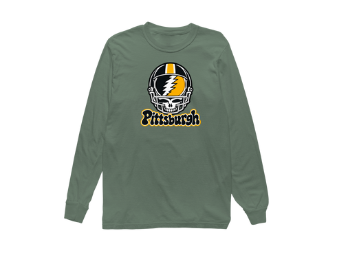 Pittsburgh Helmet Stealie Premium Unisex Long-Sleeve — Pittsburgh Steelers — Light Green
