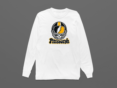 Pittsburgh Helmet Stealie Premium Unisex Long-Sleeve — Pittsburgh Steelers — White