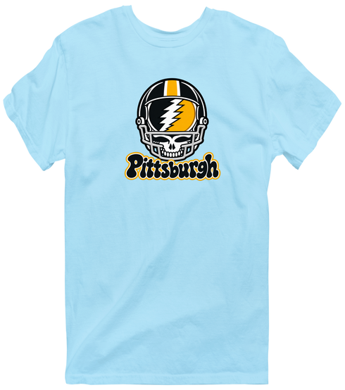 Pittsburgh Helmet Stealie Premium Unisex T-Shirt — Pittsburgh Steelers — Light Blue
