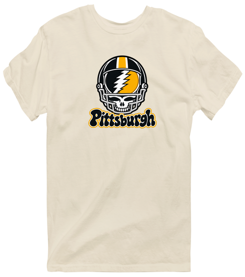 Pittsburgh Helmet Stealie Premium Unisex T-Shirt — Pittsburgh Steelers — Sand